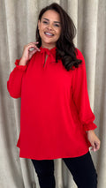 CurveWow Tie Neck Swing Top Red
