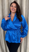 CurveWow Wrap Tie Waist Blouse Blue