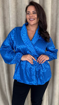 CurveWow Wrap Tie Waist Blouse Blue