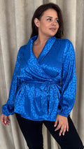 CurveWow Wrap Tie Waist Blouse Blue