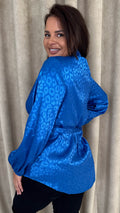 CurveWow Wrap Tie Waist Blouse Blue