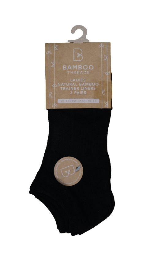 Bamboo Trainer Liner Socks Black