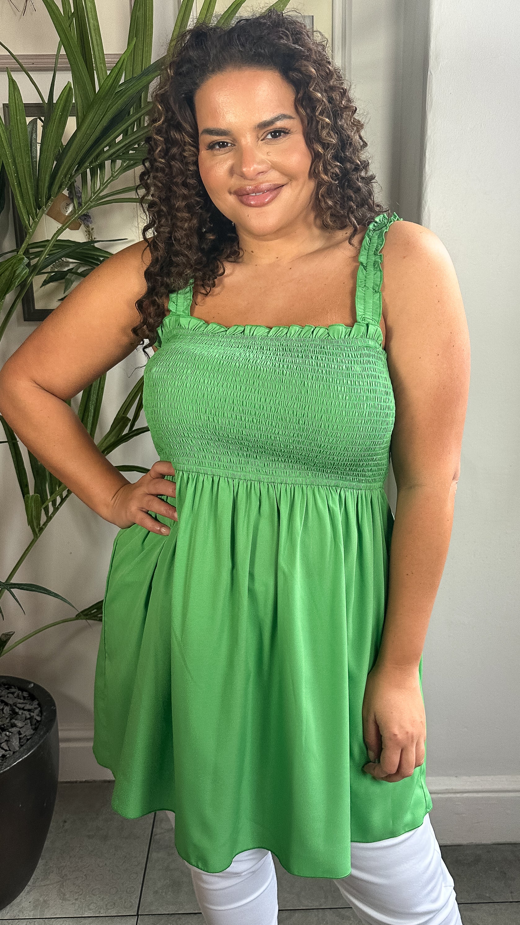 CurveWow Shirred Cami Top Green