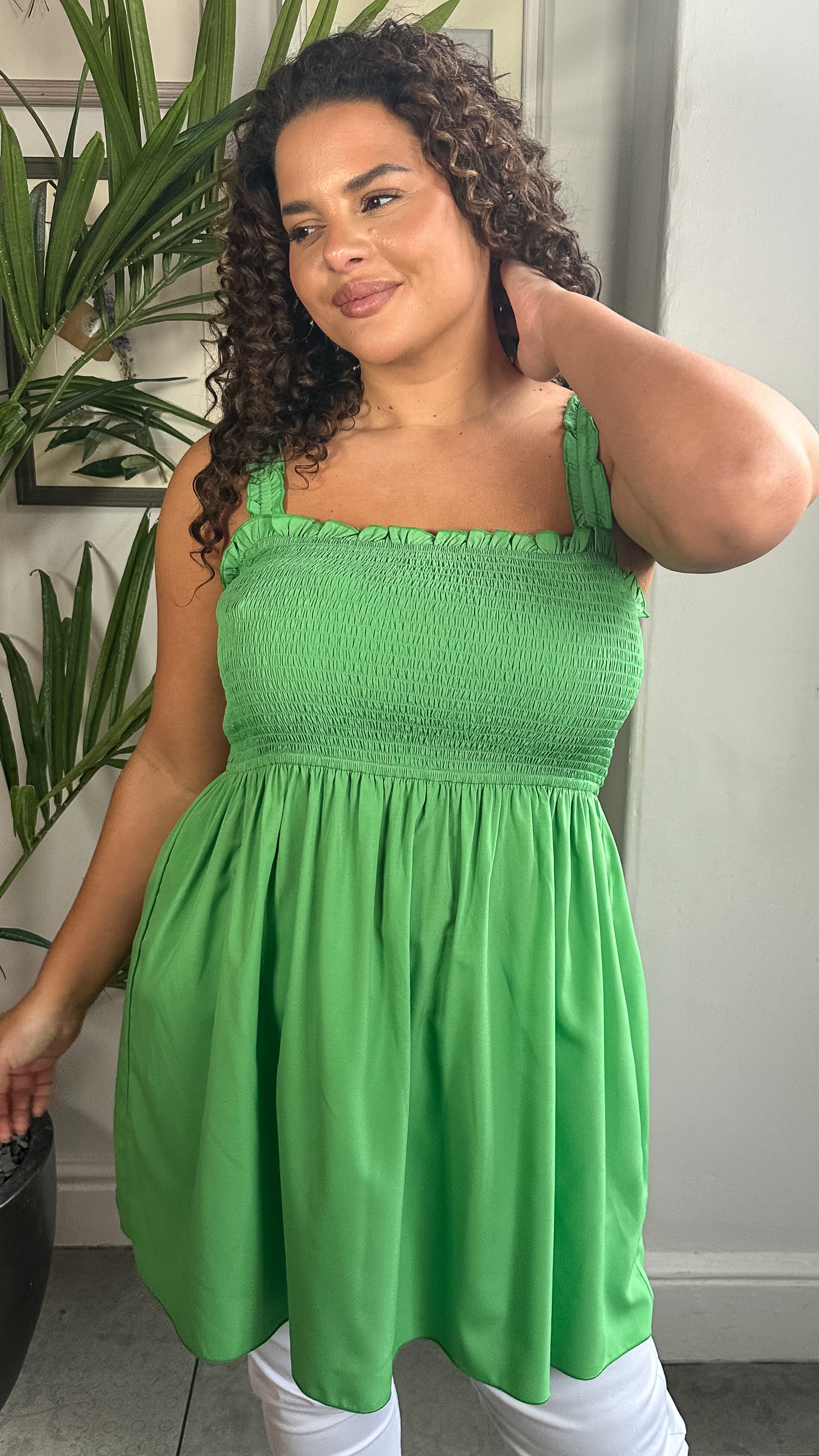 CurveWow Shirred Cami Top Green