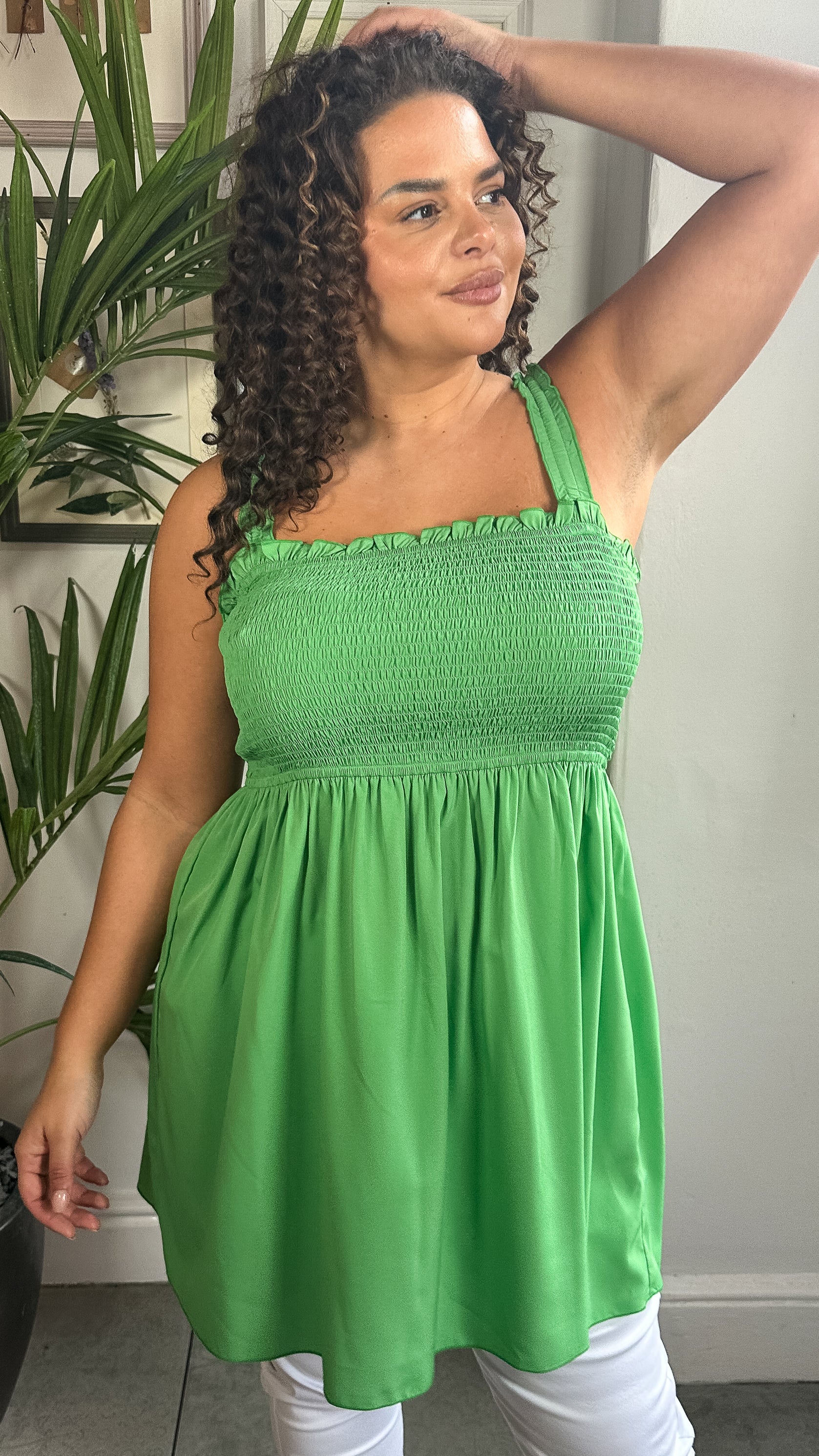 CurveWow Shirred Cami Top Green