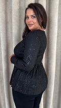CurveWow Sequin Sweetheart Peplum Top Black