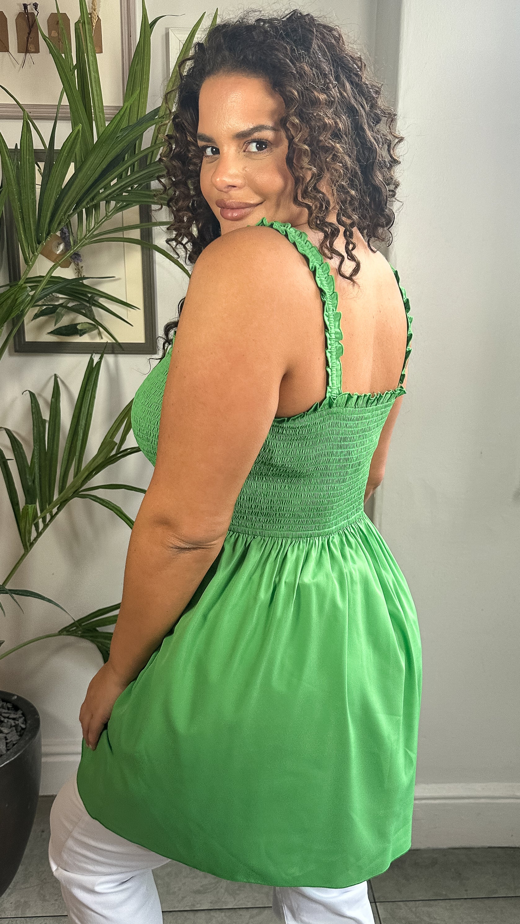 CurveWow Shirred Cami Top Green