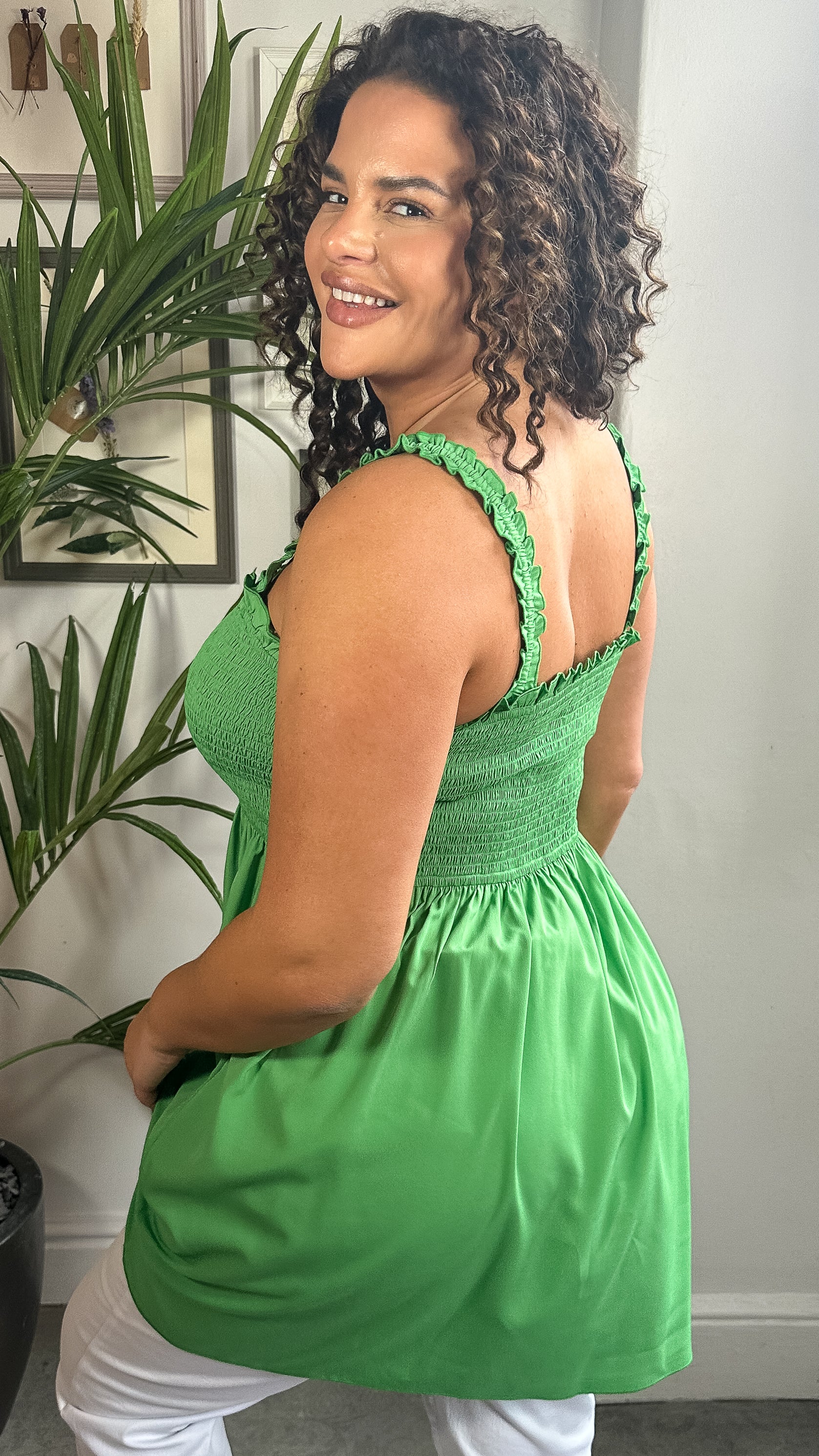 CurveWow Shirred Cami Top Green