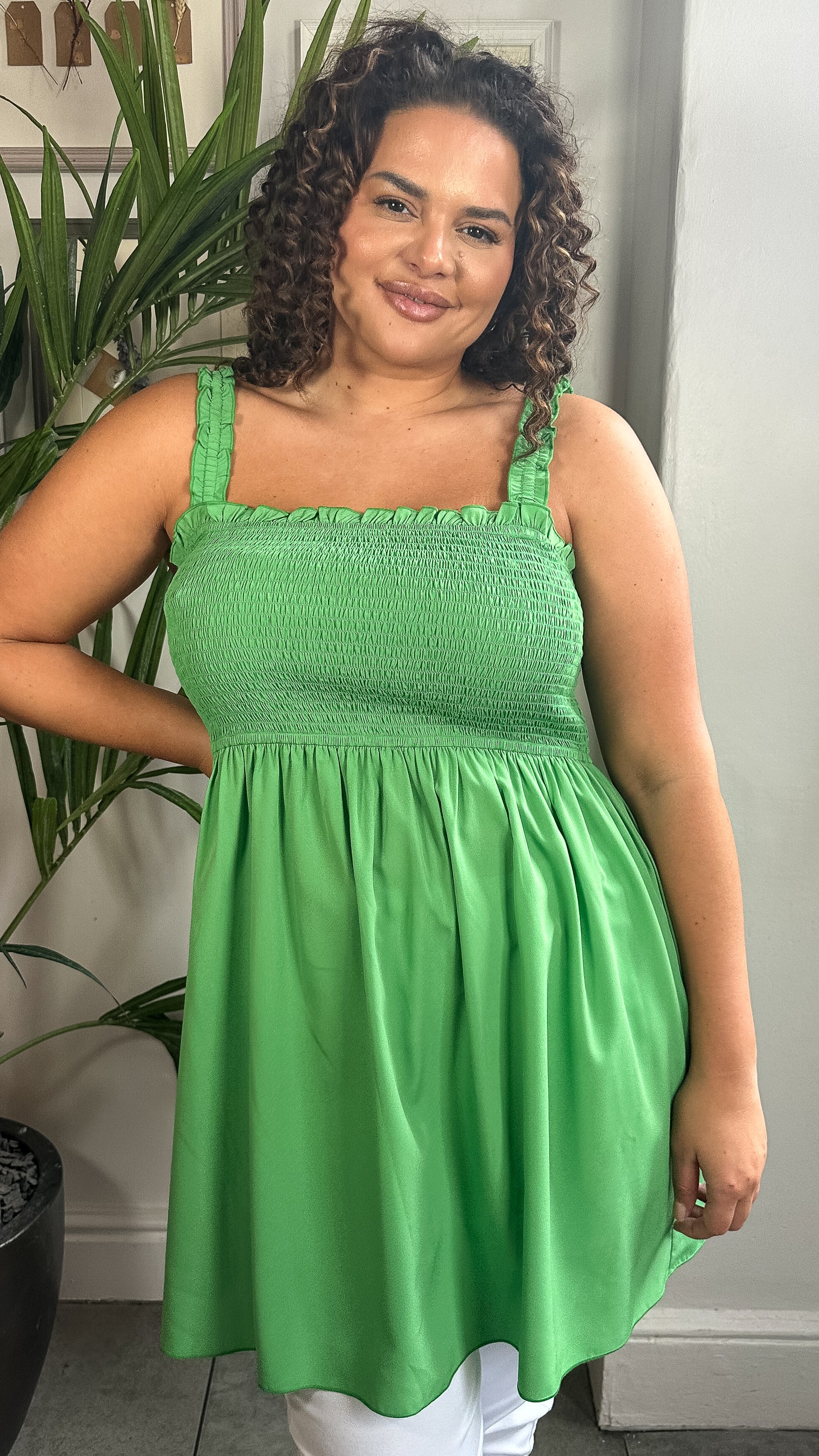 CurveWow Shirred Cami Top Green