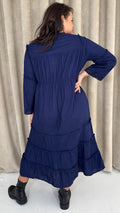 CurveWow Tie Front Tiered Maxi Dress Navy