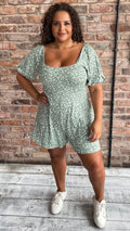 CurveWow Tie Back Playsuit Green Floral