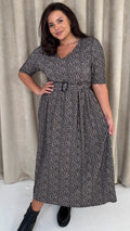 CurveWow 3/4 Sleeve Belted Midi Dress Animal Print