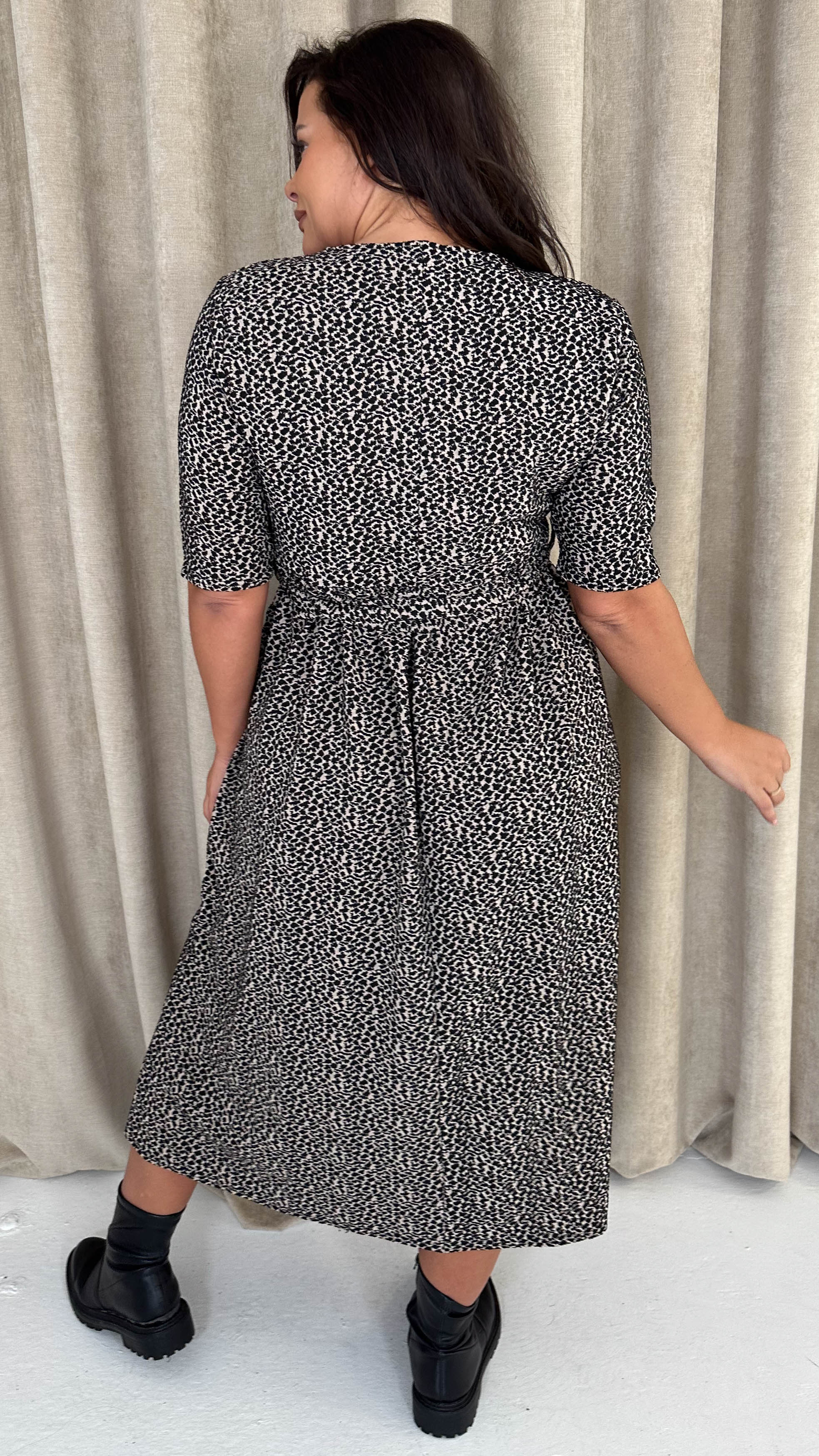 CurveWow 3/4 Sleeve Belted Midi Dress Animal Print