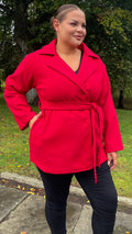 CurveWow Short Coat With Belt Red