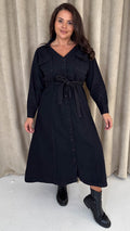 CurveWow Denim Belted Midaxi Shirt Dress Black Wash