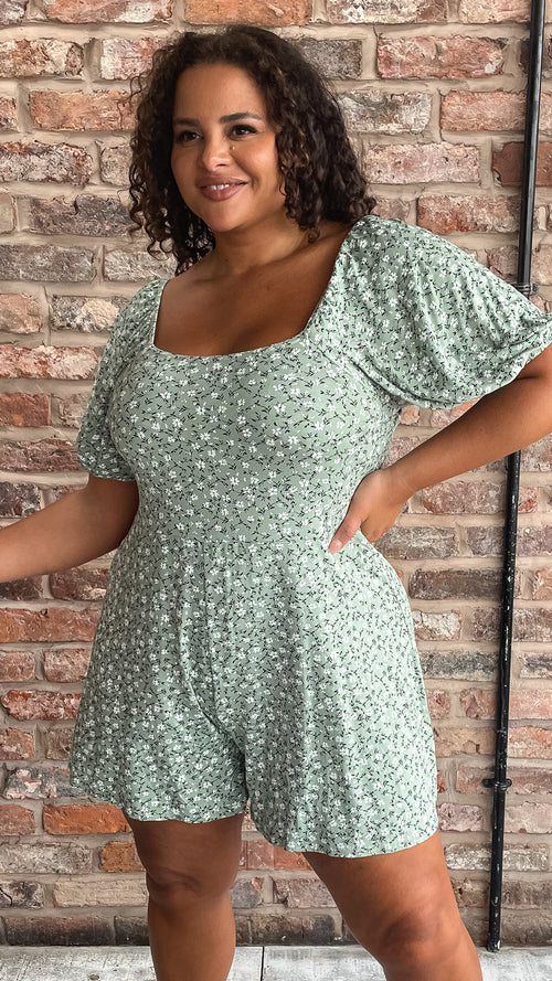 CurveWow Tie Back Playsuit Green Floral
