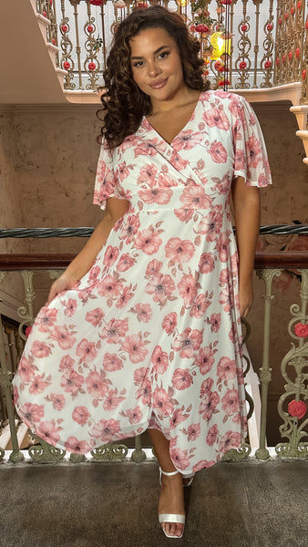CurveWow Mesh Angel Sleeve Dress Pink Floral – Curvewow