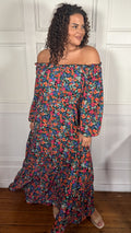 CurveWow Tiered Bardot Maxi Dress Multi Floral