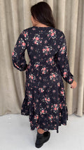 CurveWow Floral Tassel Tiered Dress Black Floral