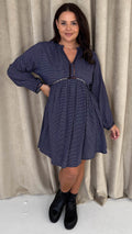 CurveWow Trim Detail Smock Dress Navy Spot