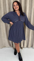 CurveWow Trim Detail Smock Dress Navy Spot
