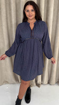 CurveWow Trim Detail Smock Dress Navy Spot