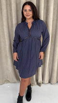 CurveWow Trim Detail Smock Dress Navy Spot