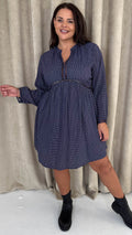 CurveWow Trim Detail Smock Dress Navy Spot