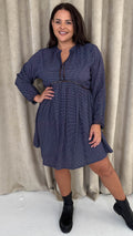 CurveWow Trim Detail Smock Dress Navy Spot