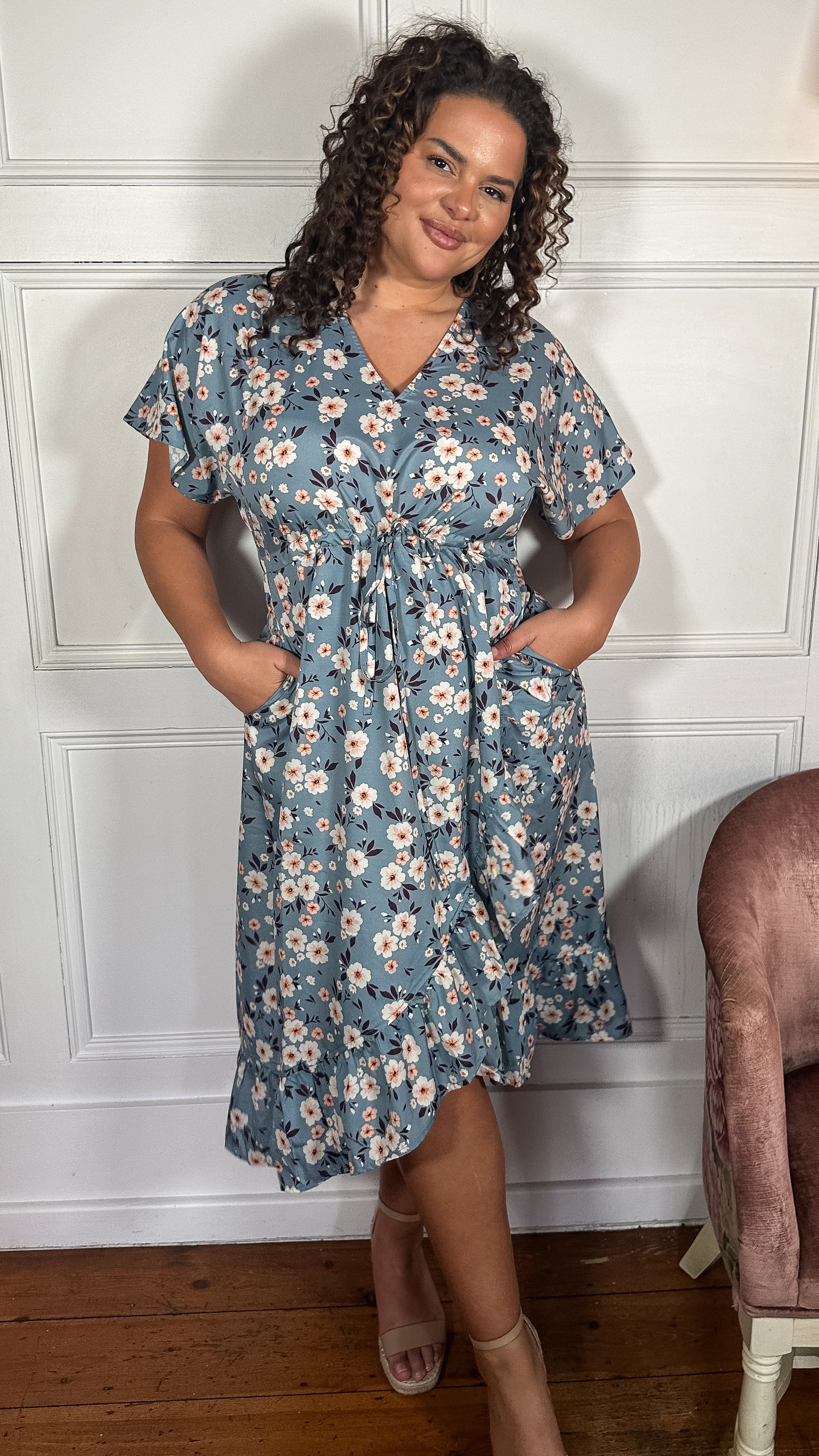 CurveWow Wrap Frill Hem Midi Dress Multi