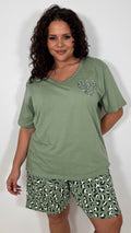 CurveWow Oversized Short Pyjama Set Green Leopard