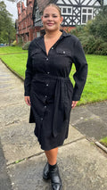 CurveWow Denim Belted Oversized Shirt Dress Black Wash