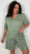 CurveWow Oversized Short Pyjama Set Green Leopard