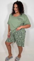 CurveWow Oversized Short Pyjama Set Green Leopard