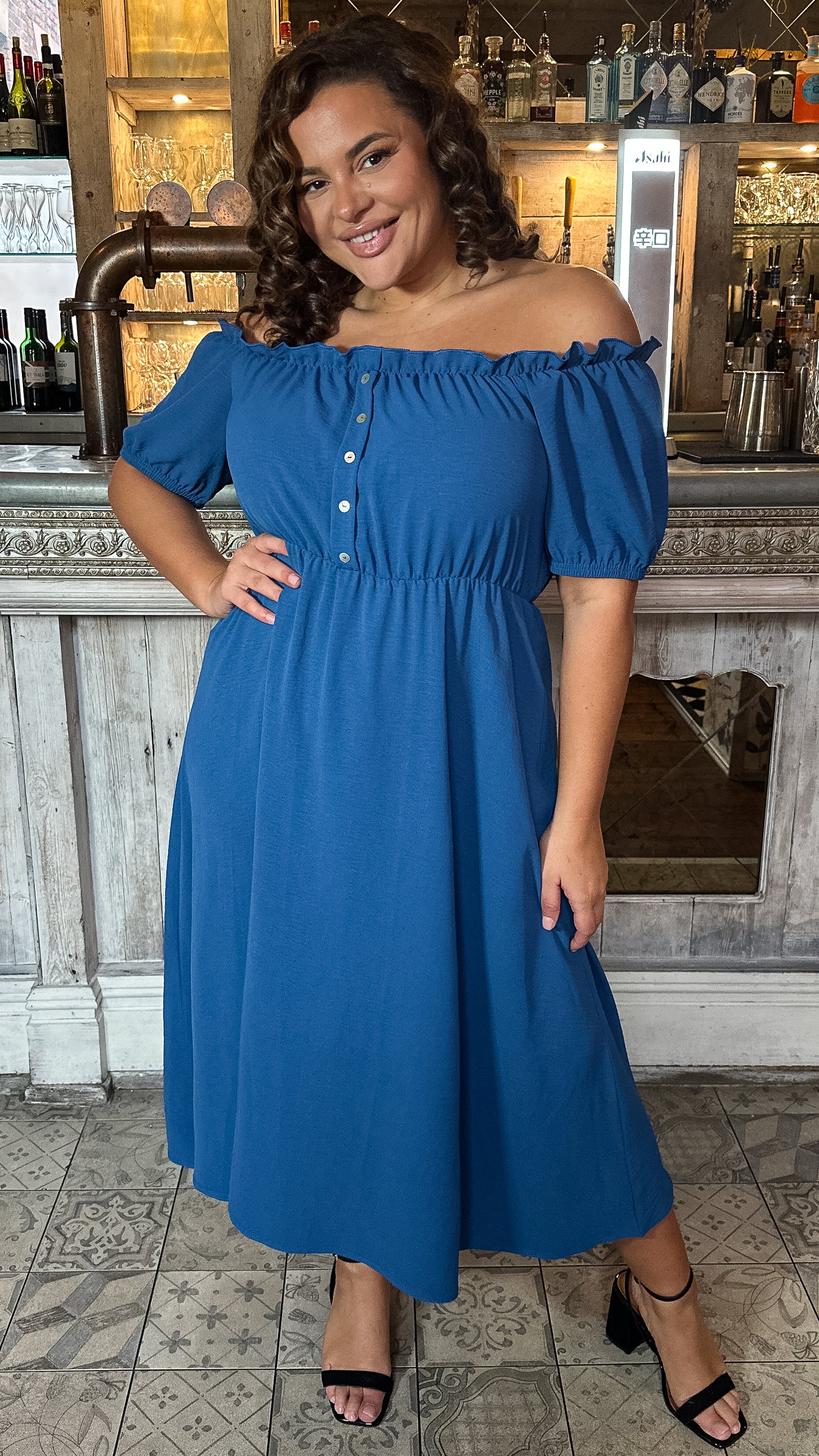 CurveWow Bardot Midi Dress Indigo Curvewow CurveWow Bardot Midi Dress Indigo Curvewow