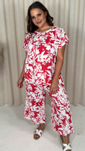 CurveWow Woven Wide Leg Trouser Red Floral