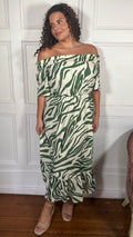 CurveWow Bardot Maxi Dress Green Zebra
