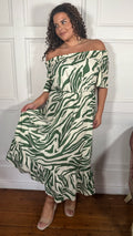 CurveWow Bardot Maxi Dress Green Zebra