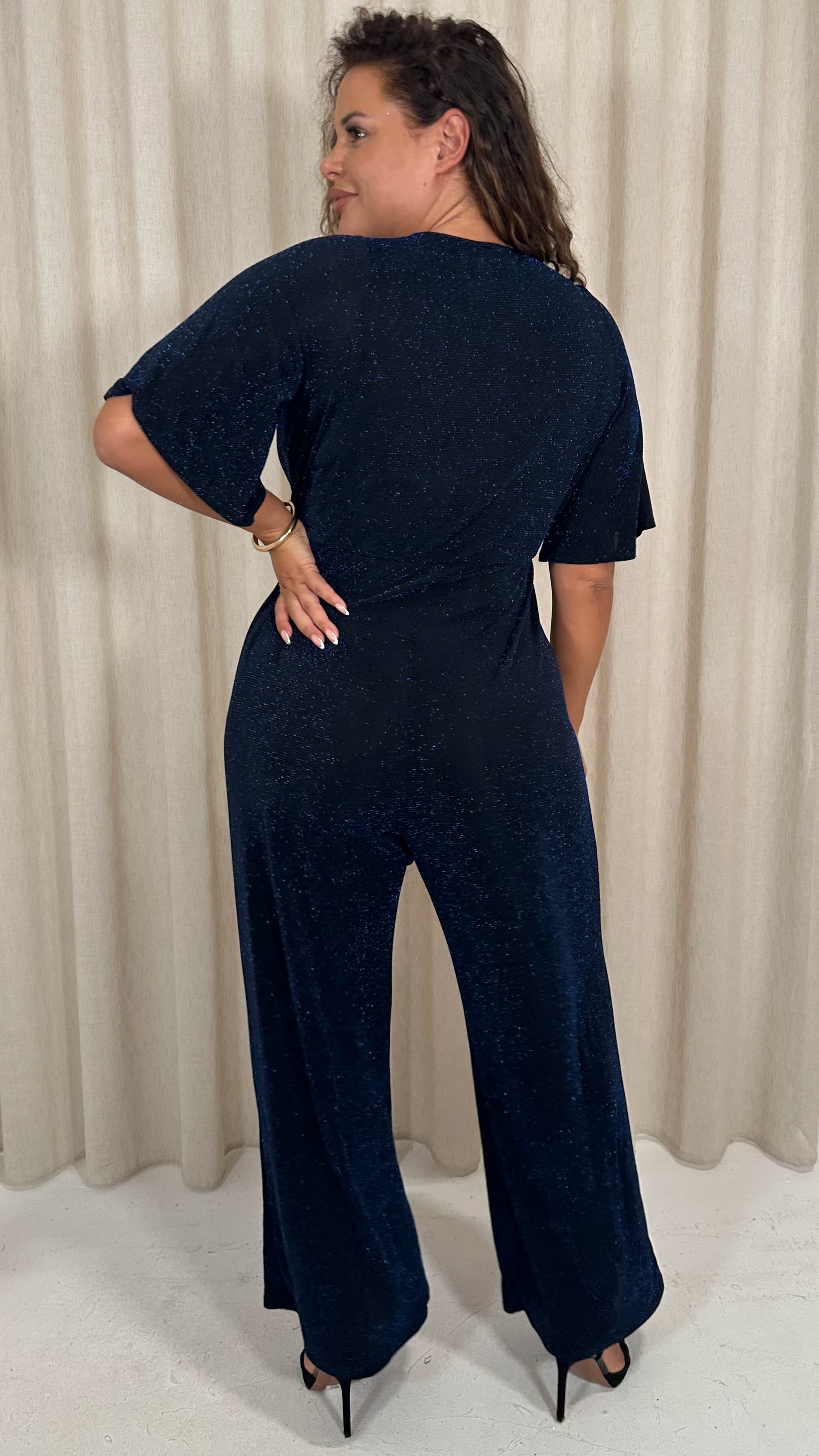 CurveWow Sparkle Wrap Jumpsuit Black and Blue