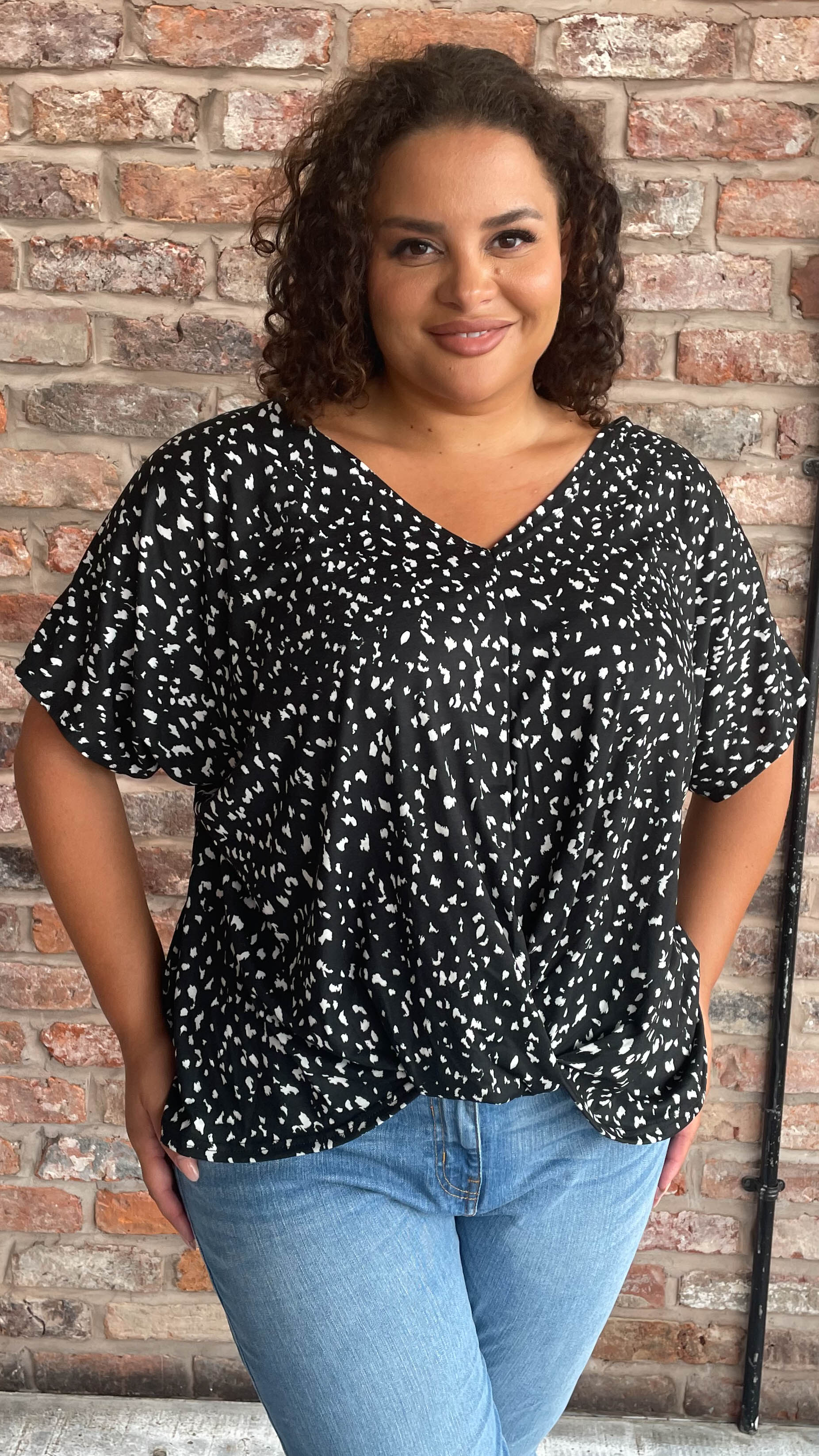 CurveWow Twist Hem T-Shirt Black Animal