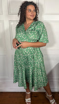CurveWow Wrap Angel Sleeve Trapeze Midi Dress Green Ditsy