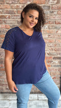 CurveWow Lace Detail T-Shirt Navy