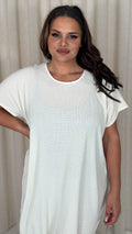 CurveWow Knit Drop Shoulder Maxi T-Shirt Dress Cream