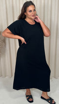 CurveWow Knit Drop Shoulder Maxi Tee Dress Black