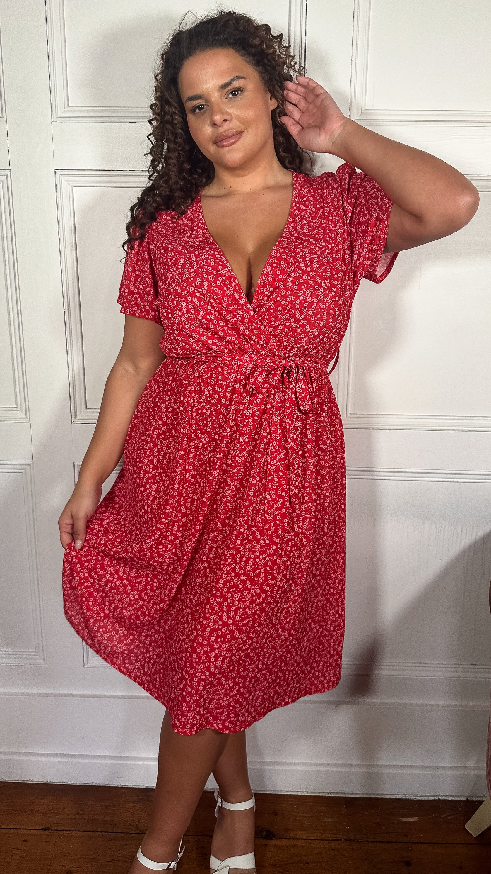 red ditsy tea dress Nobody's Child Dee Dee midi tea dress in red ditsy