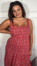 CurveWow Tiered Cami Dress Red Ditsy