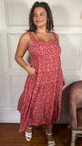 CurveWow Tiered Cami Dress Red Ditsy