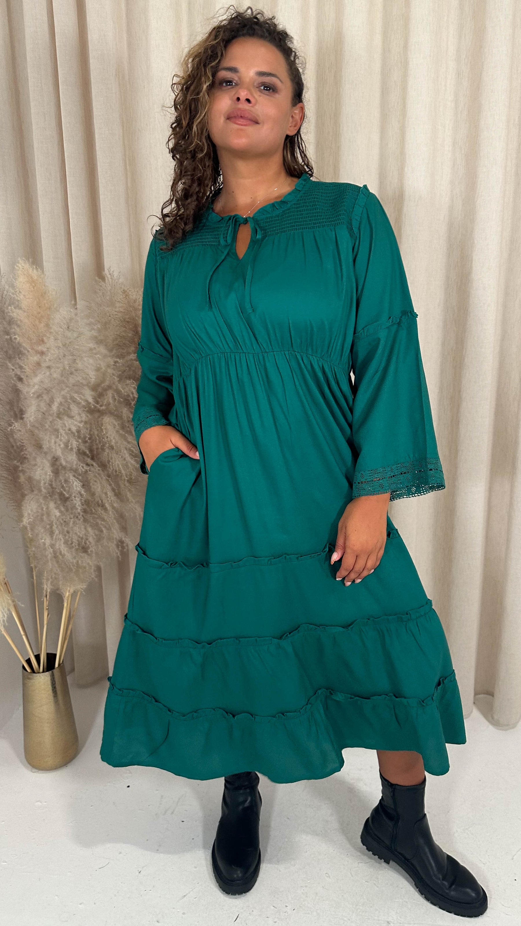CurveWow Tie Front Tiered Maxi Dress Green Curvewow CurveWow Tie Front Tiered Maxi Dress Green Curvewow