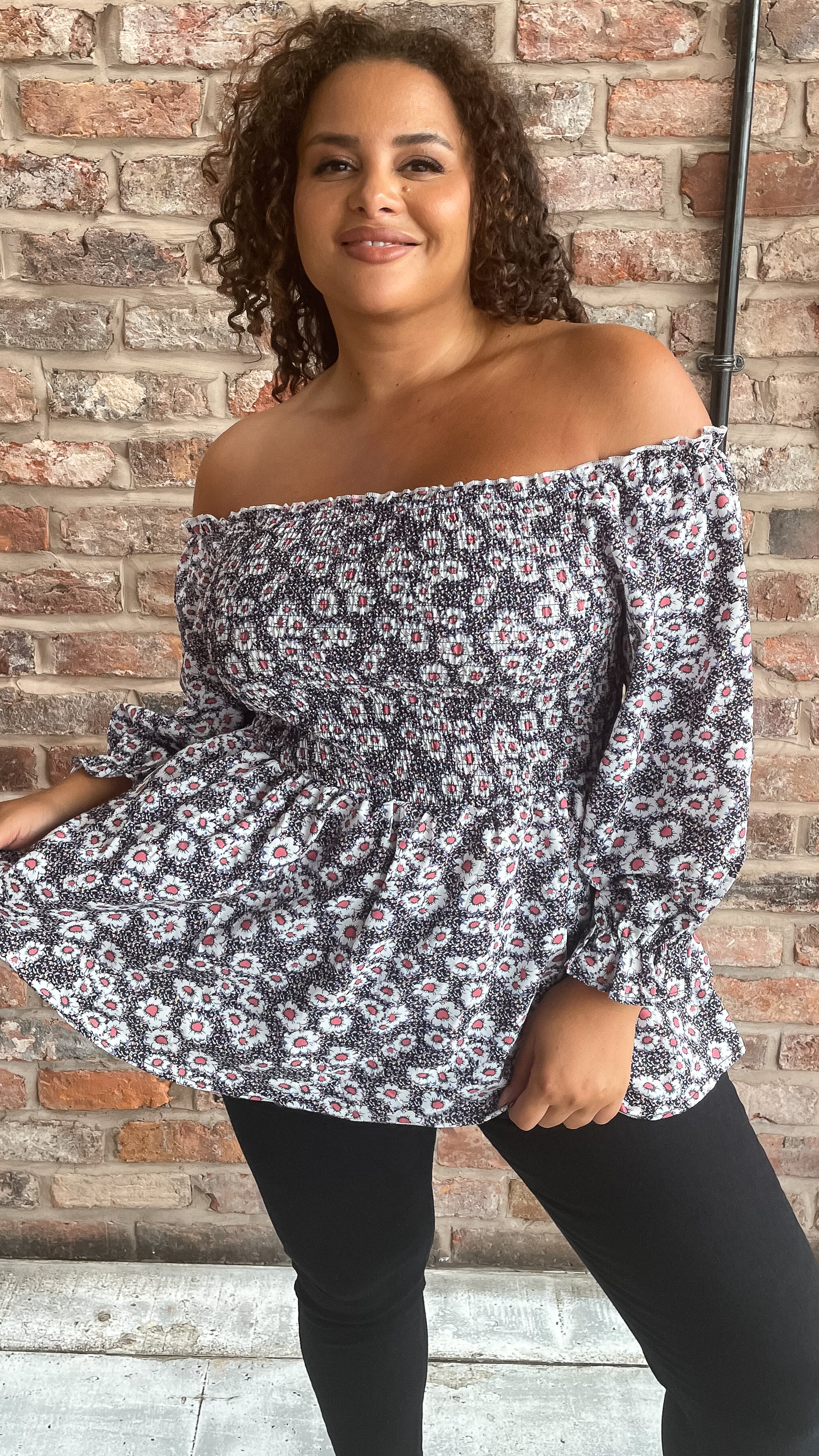 CurveWow Peplum Top Multi Floral Dot Print