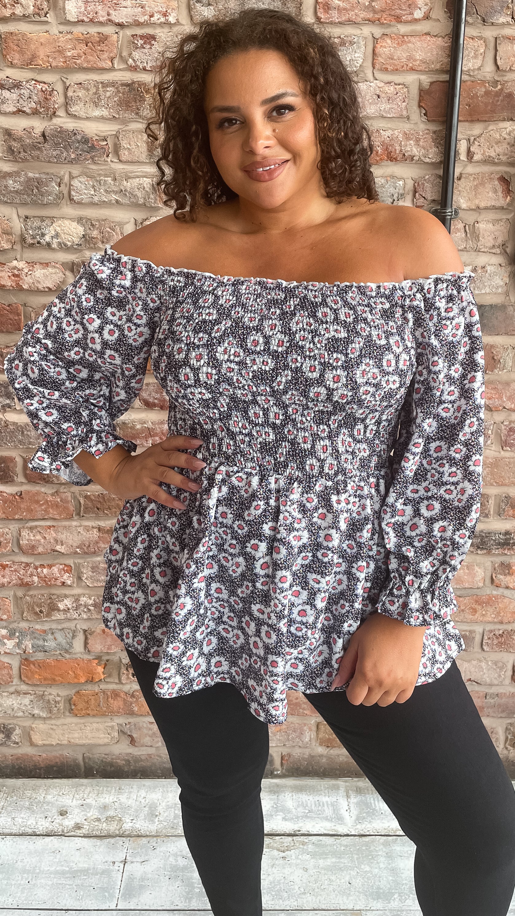 CurveWow Peplum Top Multi Floral Dot Print